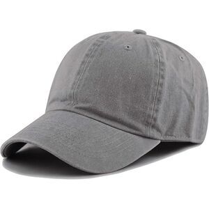 Unisex Gray 100% Cotton Pigment Adjustable Size Classic Baseball Six Panel Cap